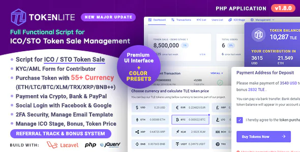 TokenLite - ICO / STO Token Sale Management Dashboard - ICO Admin platform